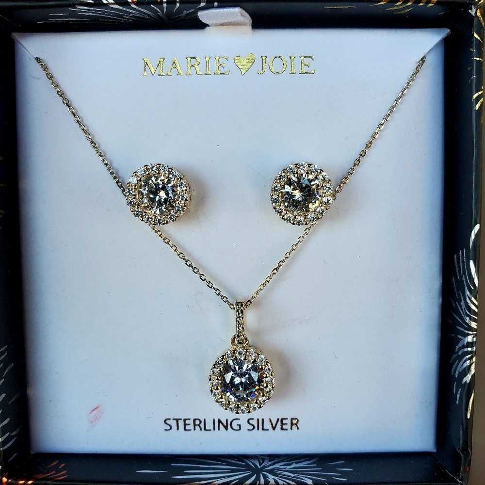 New Sterling Silver CZ Halo  2pc Jewelry Set._12